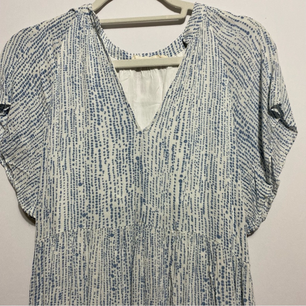 Millibon Blue & White Tiered Mini Dress Boho Cottagecore Sz Small
